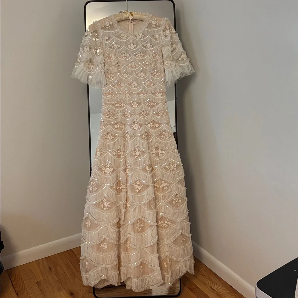 NEEDLE & THREAD WOMENS LUNETTE BLOSSOM ANKLE LENGTH GOWN DRESS SEQUIN TULLE 4 - Picture 8 of 15